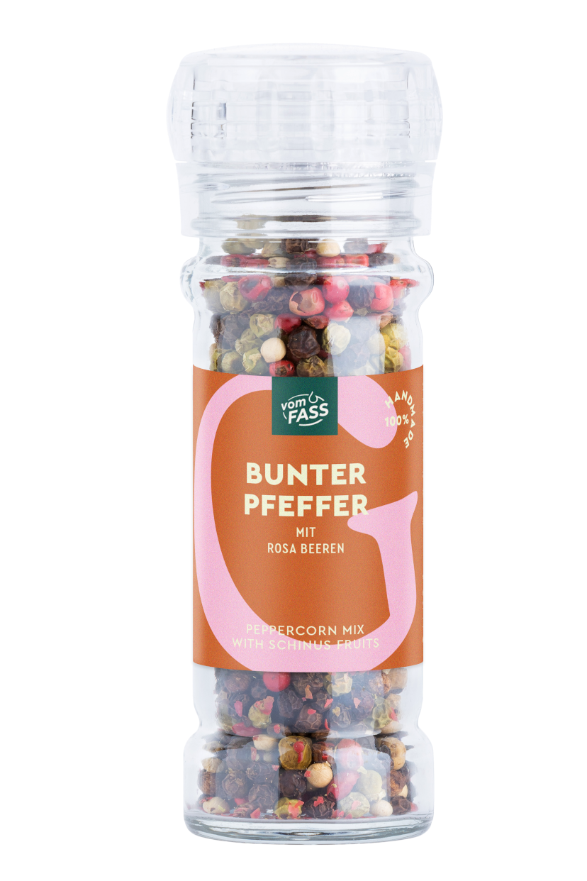 Bunter Pfeffer mit Rosa Beeren in der Mühle