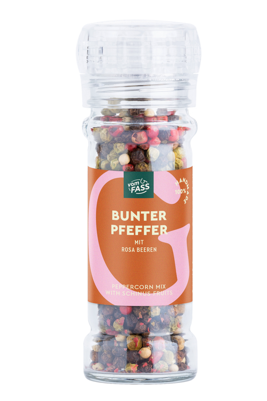 Bunter Pfeffer mit Rosa Beeren in der Mühle
