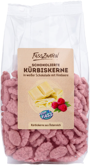 
                                Kürbiskerne dragiert mit Himbeere
                            